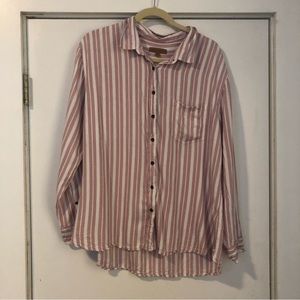 Jachs Girlfriend women’s large button up shirt pink white striped long sleeve